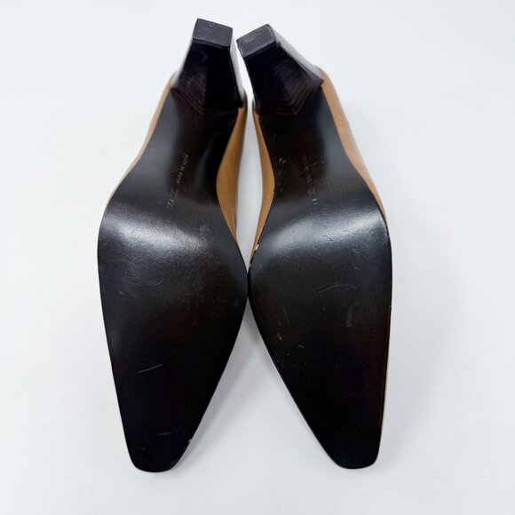 Vintage 90s Calvin Klein Camel Tan Leather Pointy Toe Pumps Size 8 Made in Spain - Picture 4 of 12